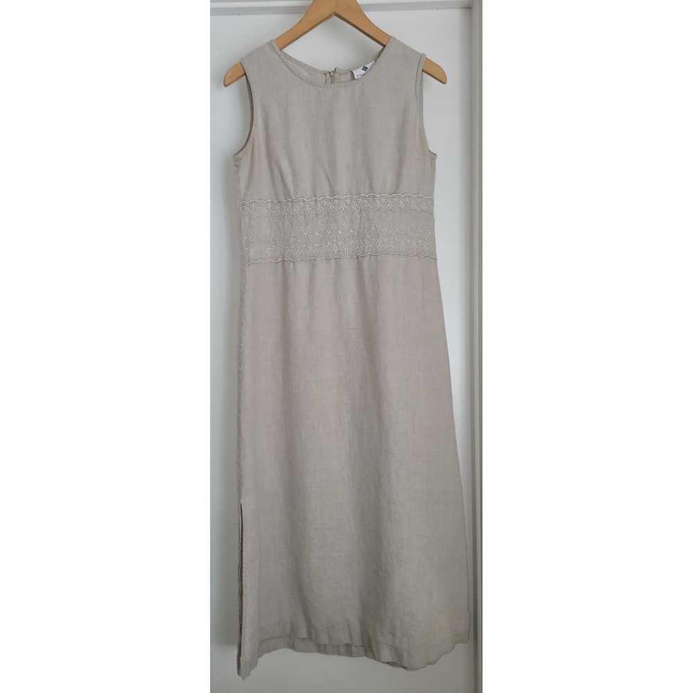 Vintage Eileen West Dress Size 12 Casual Beige Linen Women's Breathable
